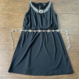 White House Black Market Silver Embellished Black Dress
